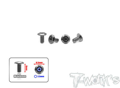 TWORKS TP-150 64 Titanium Engine Mount Screw 4x8mm( For Mayako MX8 ) 4pcs