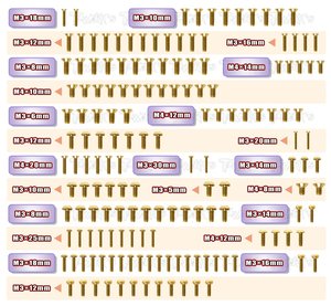 TWORKS GSS-GTXE&#039;22 Gold Plated Steel Screw Set 159pcs. ( For Xray GTXE 2022 )