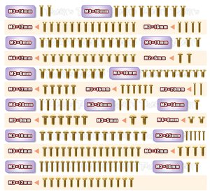 TWORKS GSS-GTX&#039;22 Gold Plated Steel Screw Set 184pcs. ( For Xray GTX 2022 )