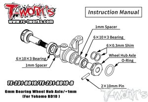 TWORKS TE-231-BD10-B 6mm Bearing Wheel Hub Axle +1mm ( Yokomo BD10 ) 2pcs