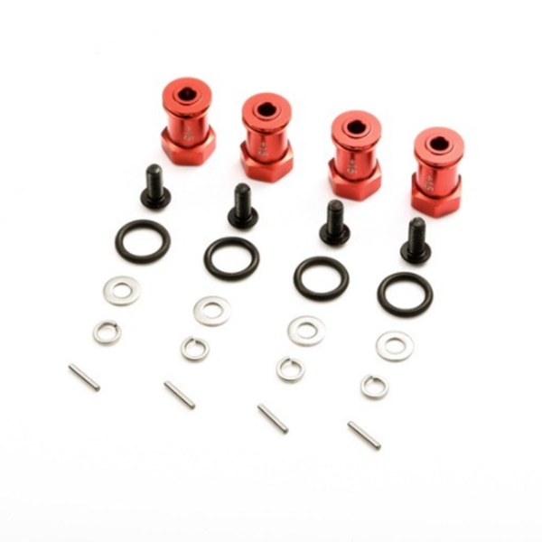 LC racing ALLOY HEX WIDENERS +15mm, 4pcs CNC, red #L6159