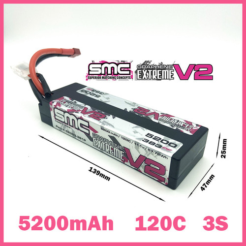 SMC RACING 리튬 배터리 11.1V 5200mAh 120C Extreme Graphene V2 시리즈